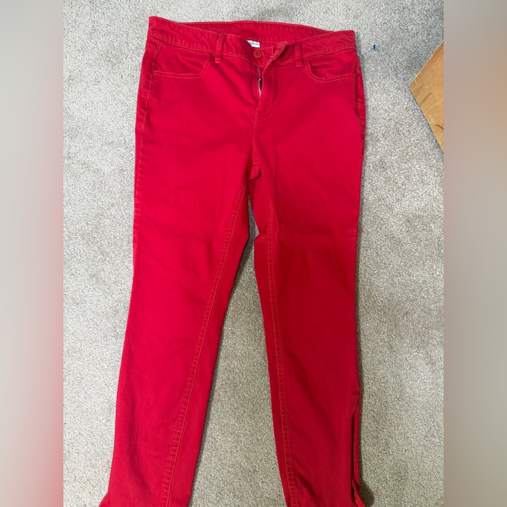 Liz Claiborne Bright Red Skinny Jeans Zip Ankle